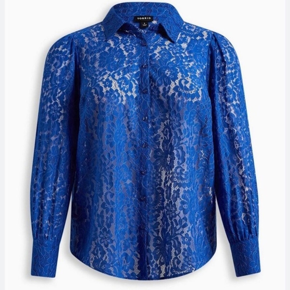 Torrid Royal Blue Lace Button-Up Blouse